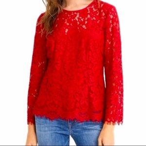 0 🔖 J.CREW Lace Top With Built-in Cami Red H2200